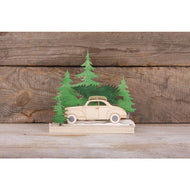 Houten motieven bomen en auto